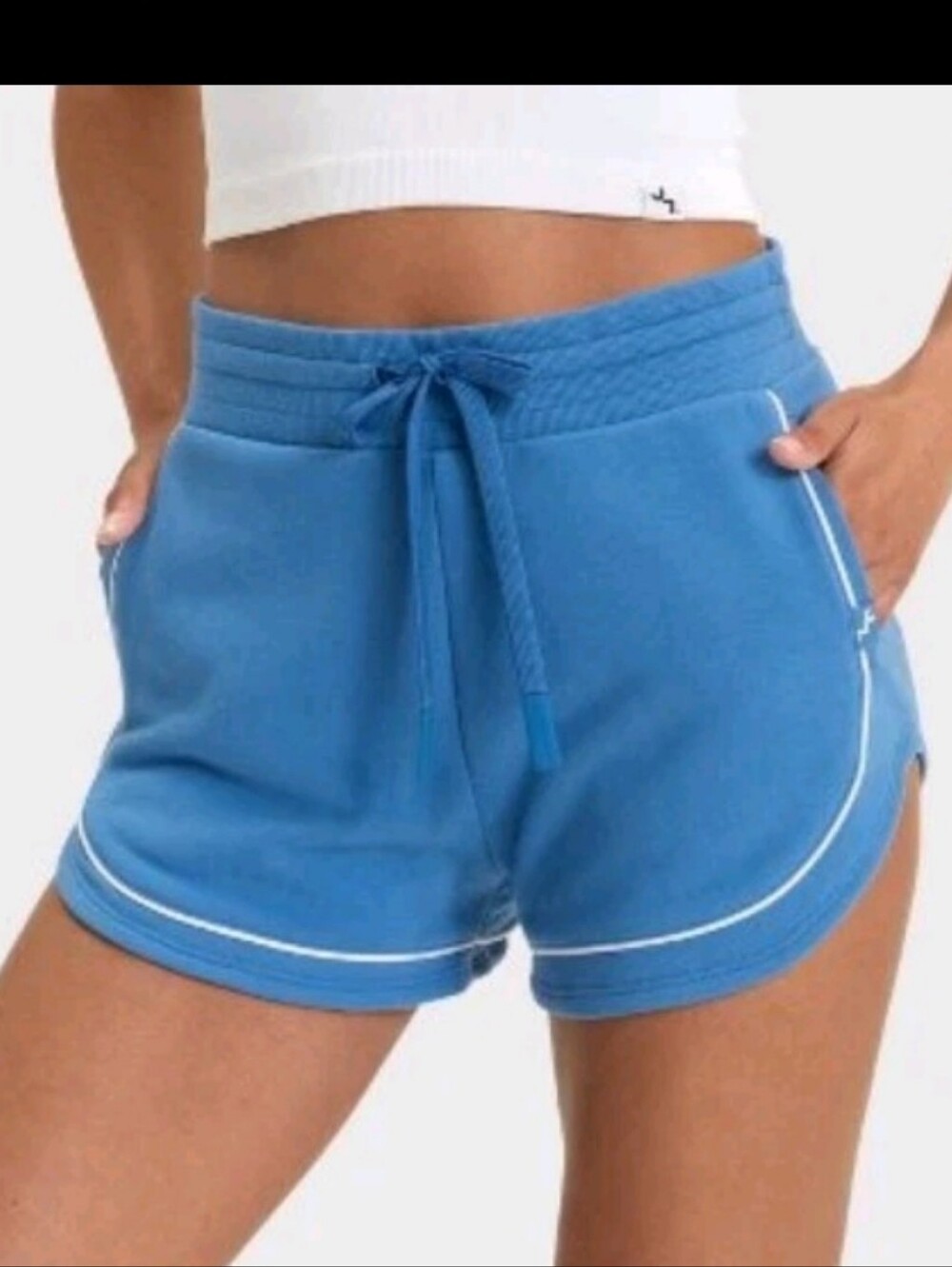 JoyLab French Terry Piped Shorts Cornflower Blue trim Gym AJ72 Size Medium NWT